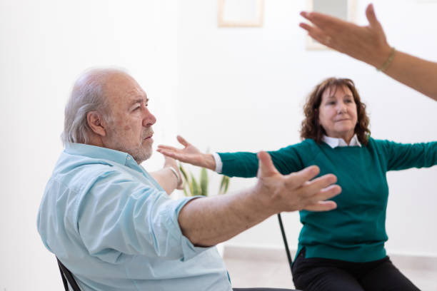 istock Group of seniors in stretching and cognitive stimulation class 1493007164