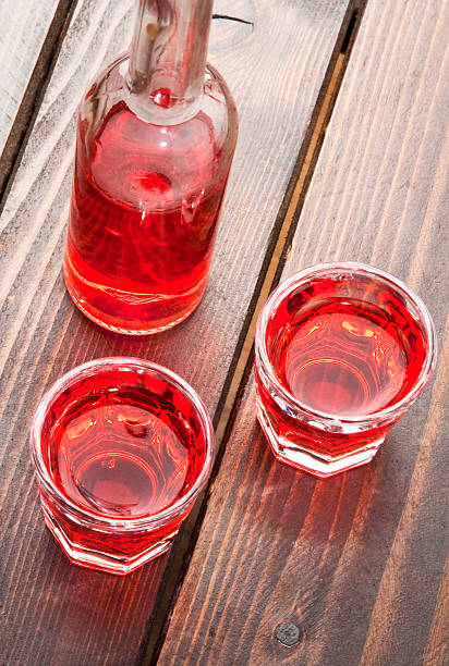 istock bottle of cherry liqueur with two shooters 149301120