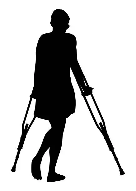 Vector illustration of Woman Walking With Crutches