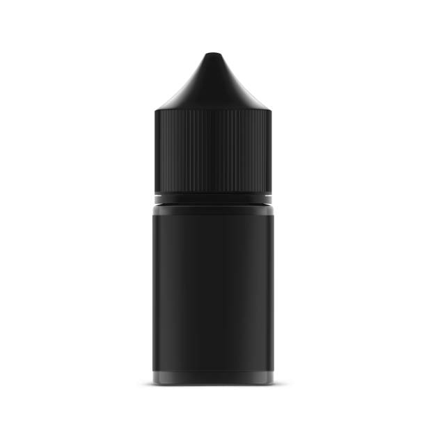 Black vape bottle mockup isolated on white background. Vector illustration. Can be used to present cigarette liquid, medical and other needs. EPS10. chewing tobacco stock illustrations
