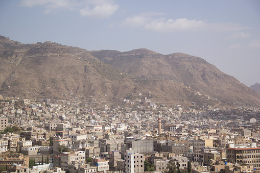 Sanaa, capital city of Yemen, with mystical architecture, Mystical. Sana'a is one of the world's oldest cities, with rich history, narrow streets lined with centuries-old buildings. It retained its historic charm. Yemen.