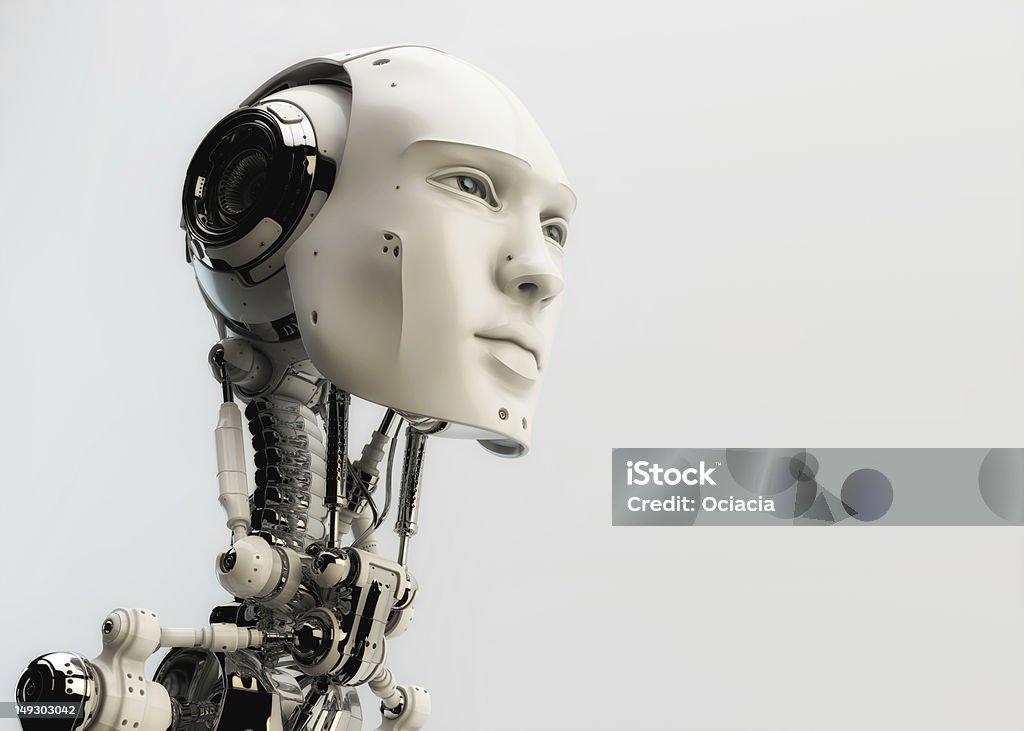 Futuristic man Stylish handsome cyborg head in profile Robot Stock Photo