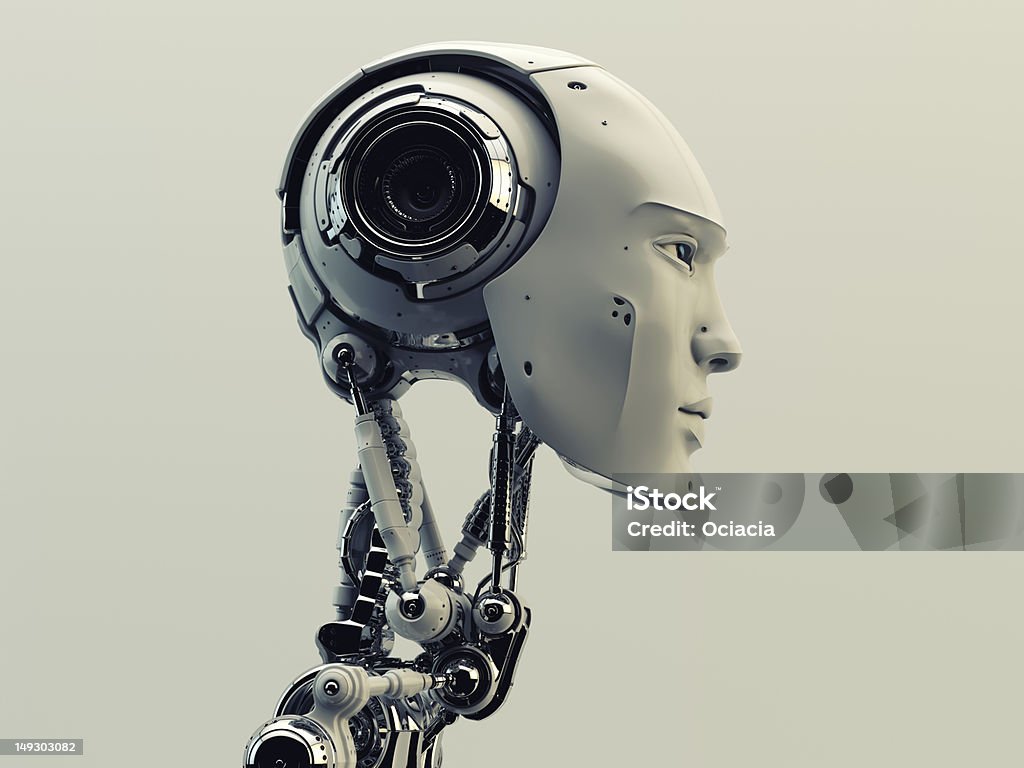 Futuristic man Stylish handsome cyborg head Robot Stock Photo