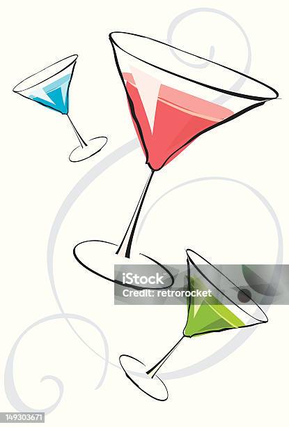 Ilustración de Una Variedad De Martinis y más Vectores Libres de Derechos de Vaso de Martini - Vaso de Martini, Cosmopolitan - Cóctel, Azul