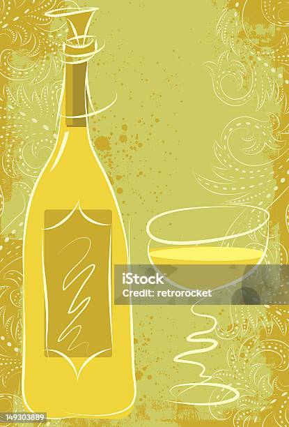 White Wine With Scrollwork Stock Illustration - Download Image Now - Abstract, White Wine, Alcohol - Drink