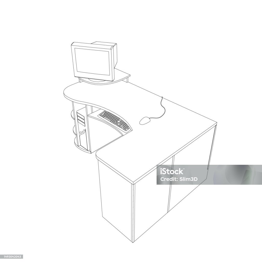 Table Computer Set Drawing Computertableretro5 Stock Illustration - Download Image Now - Analog ...
