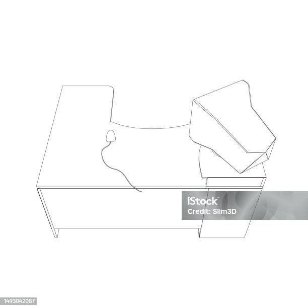 Computer Table Line Drawing Computertableretro7 Stock Illustration - Download Image Now ...