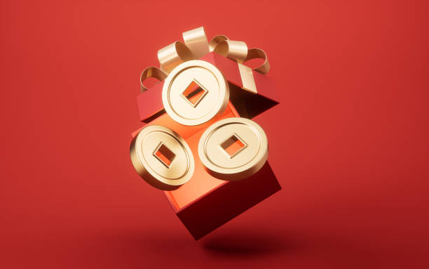 istock Opening gift box and golden coins, 3d rendering. 1493043143
