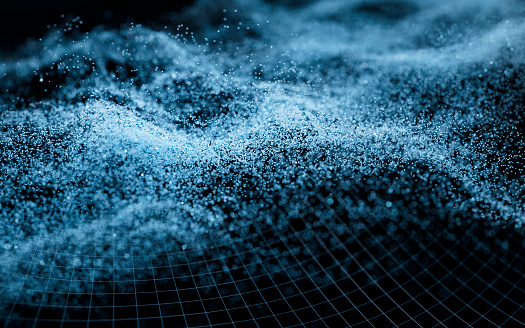 Abstract wave particles background, 3d rendering. Digital drawing.