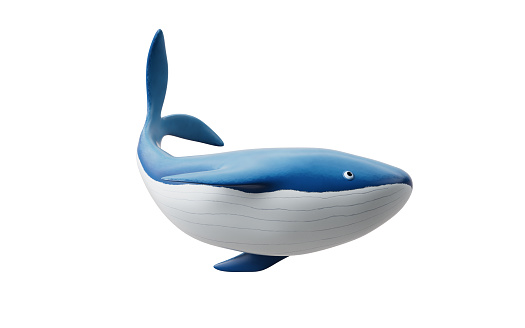 Whale with cartoon style, 3d rendering. Digital drawing.