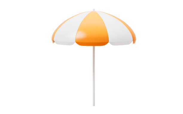 istock Orange beach umbrella with cartoon style, 3d rendering. 1493043197
