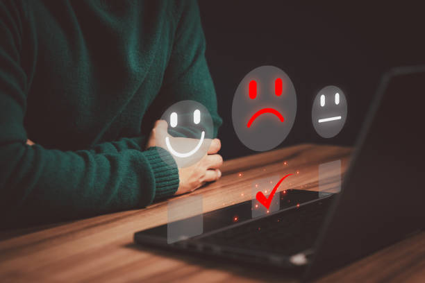 istock Business service concept of customer testimonial experience dissatisfied. Man client with angry emotion face on virtual screen, bad review, dislike service, assessment low rating, feedback not good. 1493045239