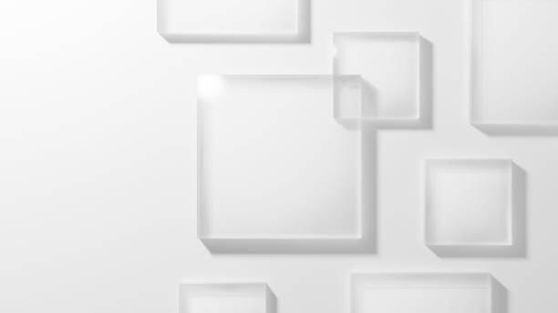 istock 3D Illustration.Multiple squares of glass placed on a white background. Overhead view. (Horizontal) 1493056367