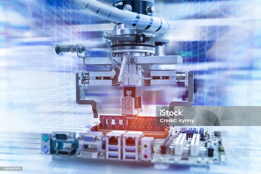 Chip Automatic Automatic Arm Installing A Computer Chip With Ram Stock Photo ...