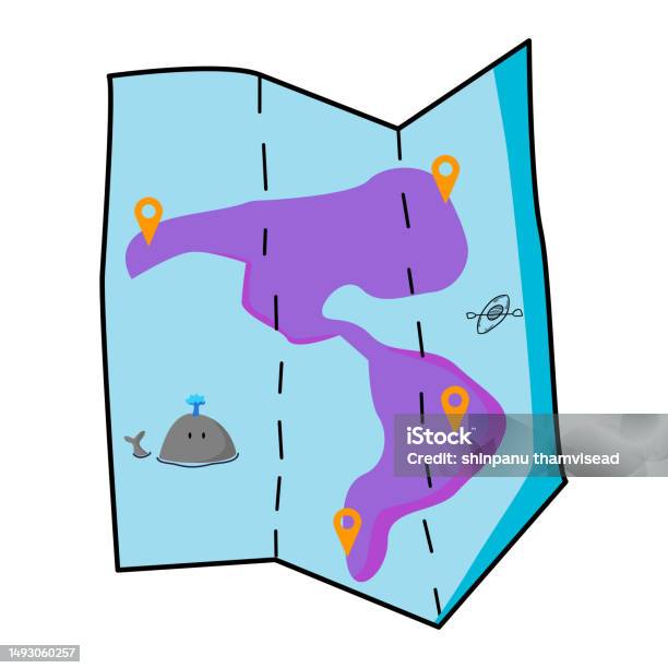 Location Cartoon Colouring In Folded Map And Location Pin Cartoon Vector And Illustration Stock ...