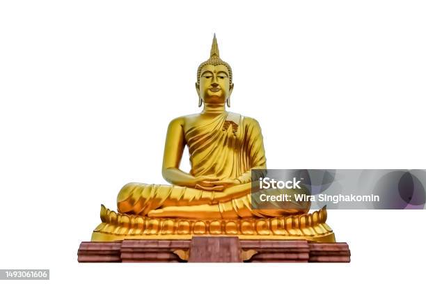 Golden Buddha Stock Photo - Download Image Now - Sculpture, White Background, Buddha