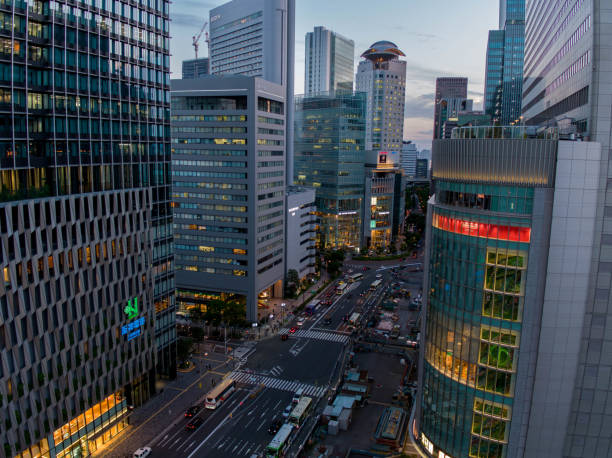 istock Early evening in Osaka. Aerial view 1493064671