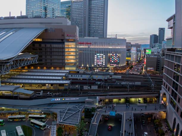 istock Early evening in Osaka. Aerial view 1493064685