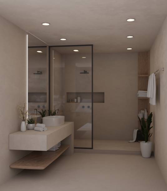 istock Interior design of a modern luxury bathroom with a luxury bathroom vanity top 1493068445
