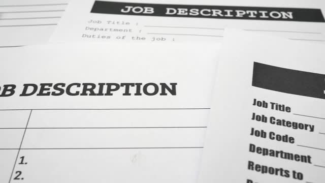 Job Description Forms, Recruitment and Human Resources Concepts.