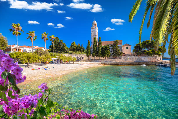 istock Franciscian monastery and turquoise beach on Hvar island 1493073178