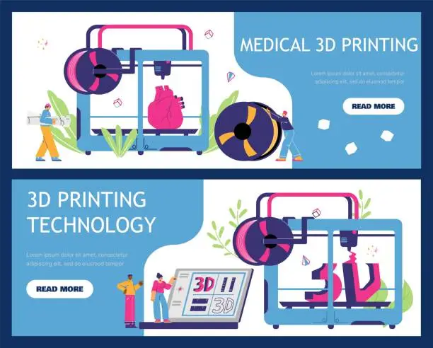 Vector illustration of Set of website banner templates about 3D printing flat style