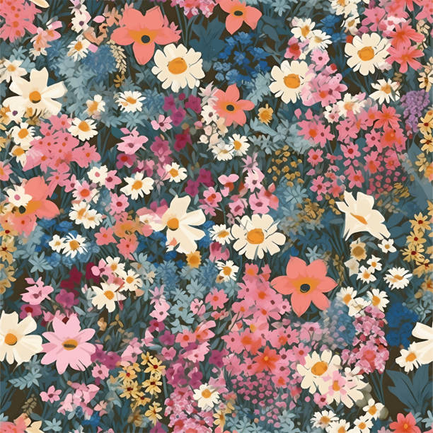 nahtlose muster für wildblumen - botany wallpaper pattern wallpaper illustration and painting stock-grafiken, -clipart, -cartoons und -symbole