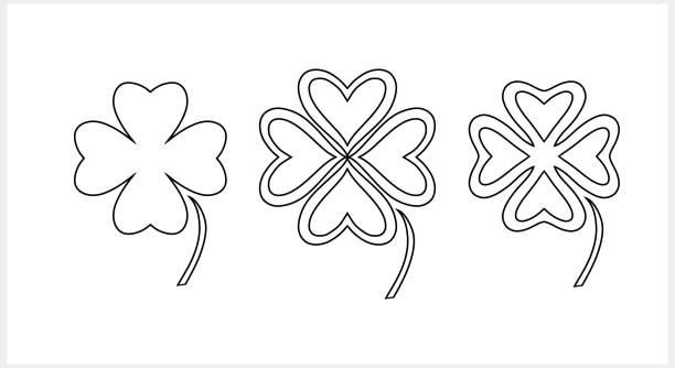 ilustrações, clipart, desenhos animados e ícones de ícone de trevo tradicional irlandês conjunto de clipart do esboço vector ilustração stock eps 10 - spring clover leaf shape clover sketch