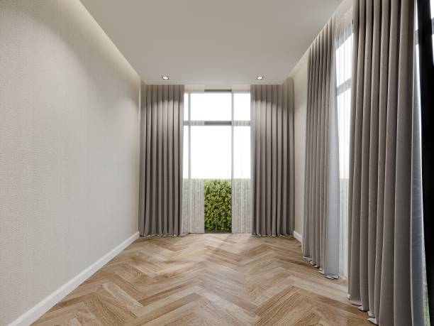 istock grey curtain in the white room, 3d render 1493080231