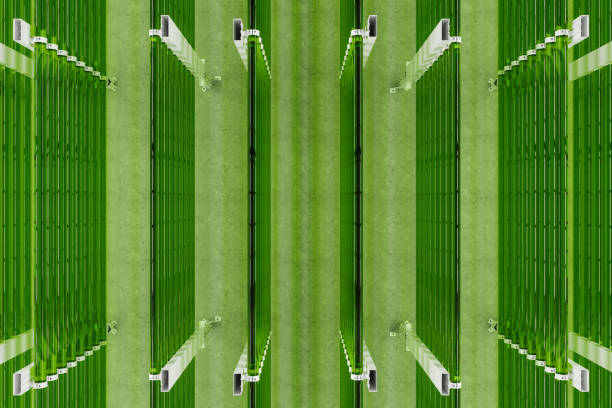 High Angle View Of Tubular Algae Bioreactors Fixing CO2 To Produce Biofuel As An Alternative Fuel High Angle View Of Tubular Algae Bioreactors Fixing CO2 To Produce Biofuel As An Alternative Fuel. 3D Rendering tubular structures stock pictures, royalty-free photos & images