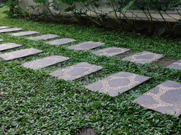 istock Pedestrian paths are provided so as not to step on the surrounding green grass 1493081968