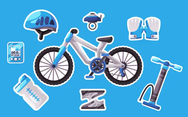 Vector illustration of bicycle set collection icon bike tools sport outdoor activity object sticker style illustration