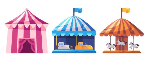 Vector illustration of amusement park holiday festival fun fairground outdoor activity theme park horse ride carousel