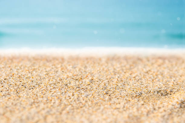 istock Close up of sand with blurred sea sky background, summer day, copy space. 1493091421