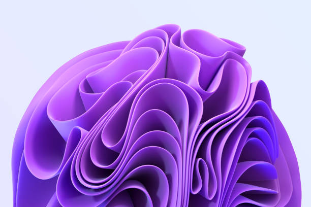 istock Abstract multilayer background with wavy curved ribbons in shape flower 3d render. Purple soft layers of cloth or paper with lines, folds, ruffles. Fashion wallpaper, texture pattern 1493092175