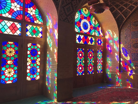 The Nasir al-Mulk is located in Iran that is known for its beautiful stained glass windows, which create a kaleidoscope of colors when sunlight shines through them.