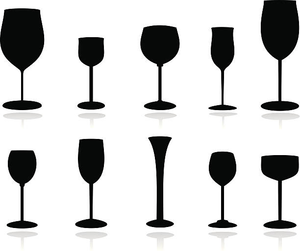 Vector wine glasses black and white icon vector art illustration
