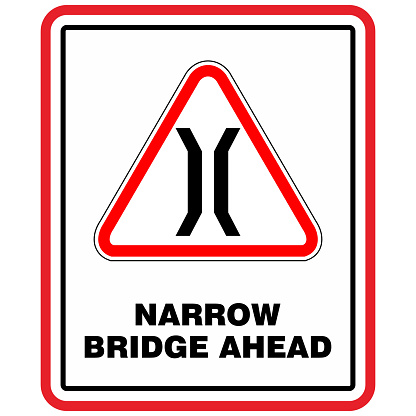 Narrow Bridge Ahead Sign And Sticker Vector Stock Illustration