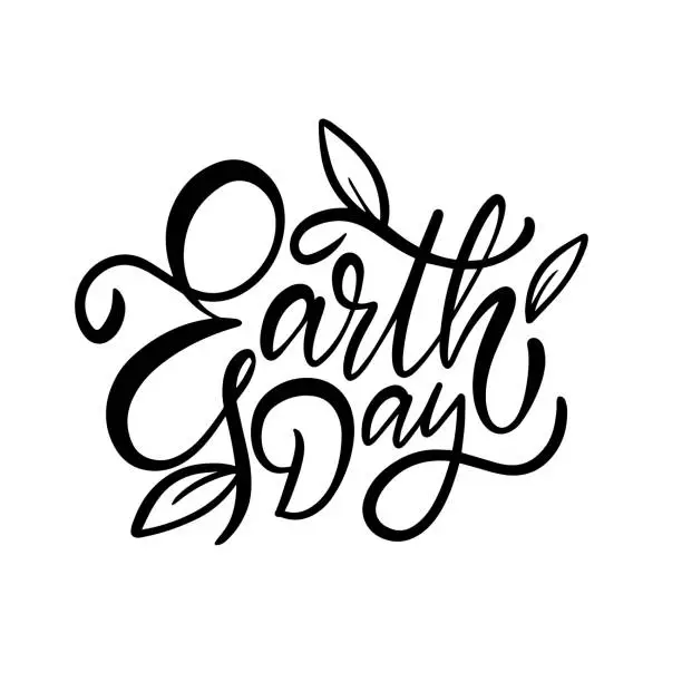 Vector illustration of Holiday text earth day calligraphy sign. Hand drawn black color lettering.