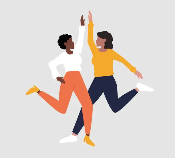 Vector illustration of Two business women make high five