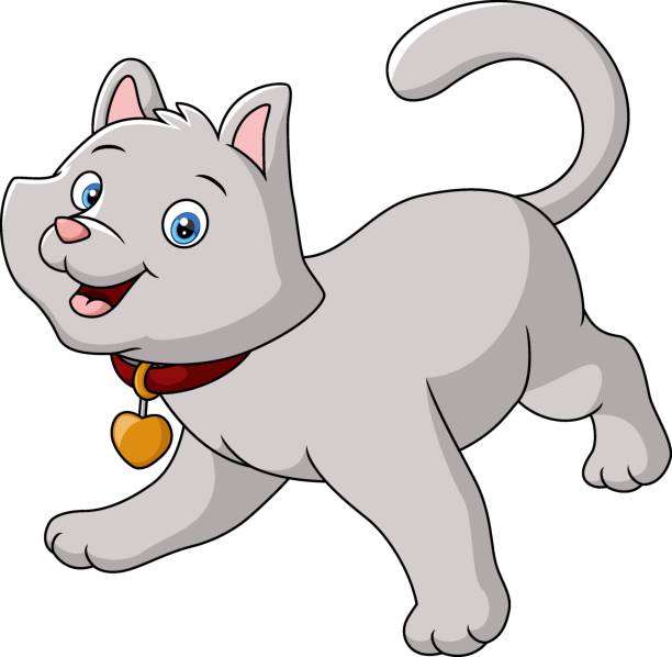 милый кот мультфильма на белом фоне - domestic cat gray kitten paw stock illustrations