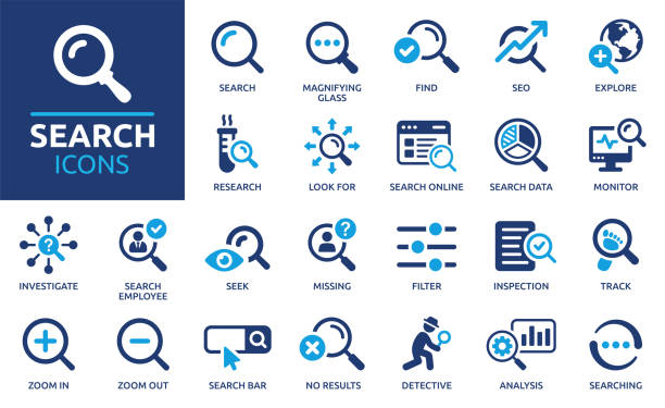 stockillustraties, clipart, cartoons en iconen met search icon set. solid icon collection. vector illustration. - inzoomen