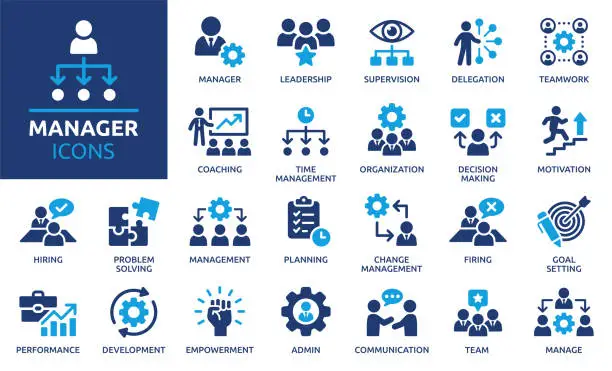 Vector illustration of Manager icon set. Solid icon collection. Vector illustration.