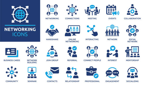 ilustrações de stock, clip art, desenhos animados e ícones de networking icon set. solid icon collection. vector illustration. - redes sociais