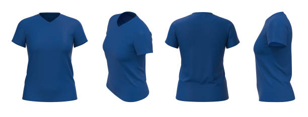 istock Women's T-shirt template, from four sides, isolated, 
Blue Color 1493107130