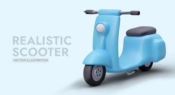 Vector illustration of Advertising poster for electronic transport selling and rental company. Realistic 3d scooter