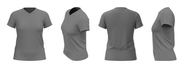 istock Women's T-shirt template, from four sides, isolated, Grey  Color 1493107227