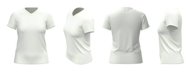 modello di t-shirt da donna, da quattro lati, isolato, colore bianco - costole corte foto e immagini stock