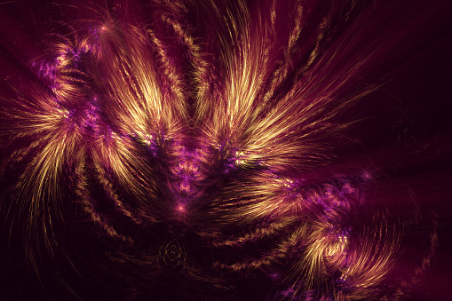 Abstract fractal art background texture that suggests fireworks or feathers.