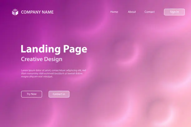 Vector illustration of Landing page Template - Abstract background with circles and Purple gradient